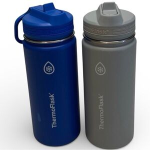 ThermoFlask Kids Insulated Water Bottle Set 16oz Blue Gray Leakproof